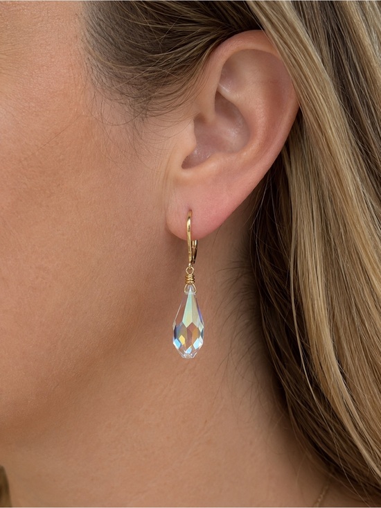Hand Crafted Jewelry - Handmade Swarovski AB Polygon Drop Earrings Gold Tone Leverbacks